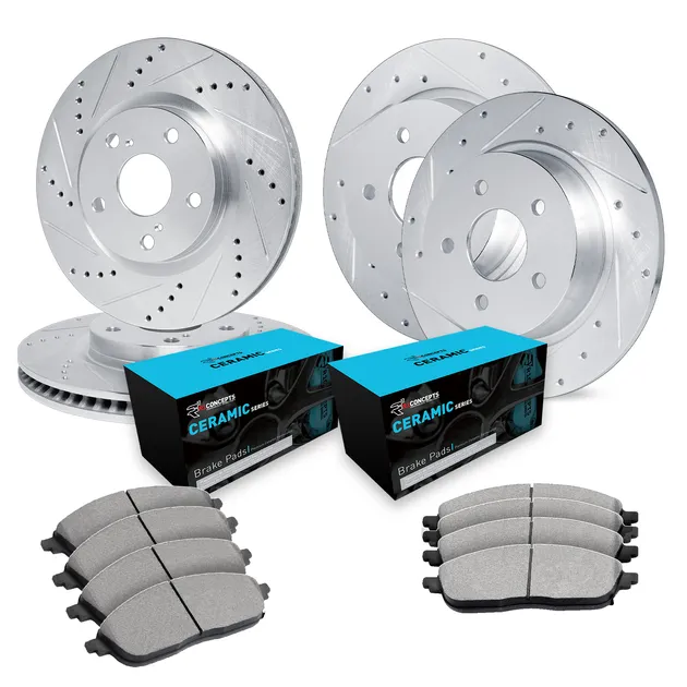 R1 Concepts WGWN2-74013 E- Line Series Brake Rotor - D/S - Silver W/ Ceramic Pads